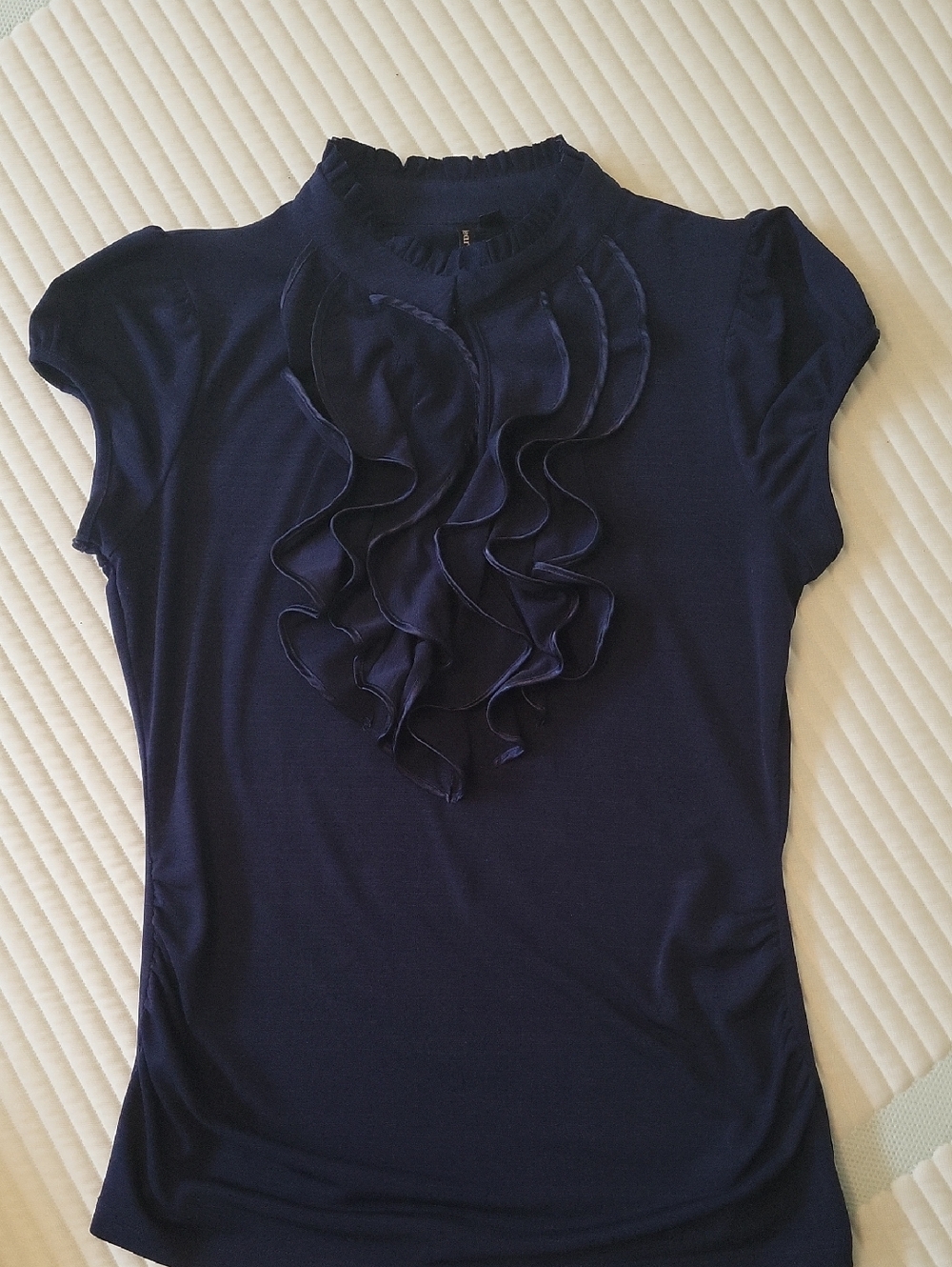 HeartSoul Navy Ruffle Front Blouse